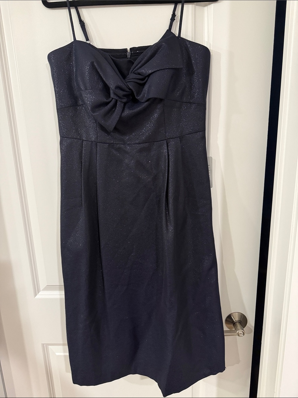Gal Meets Glam Navy Sparkle Bow-Front Midi Dress
